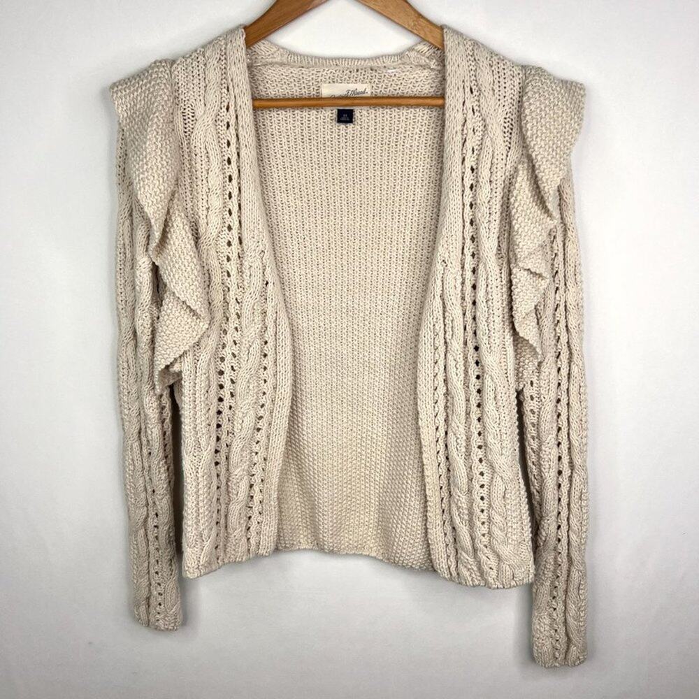 Universal Thread Cream Chunky Knit Open Front Ruffle Cardigan XS - Picture 9 of 11